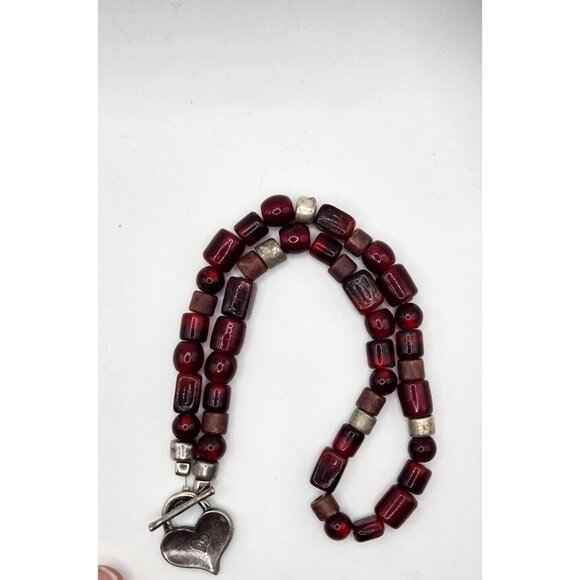 Vintage AVGAD Israeli signed Garnet Glass and Silver Bead Heart Necklace - Picture 7 of 10